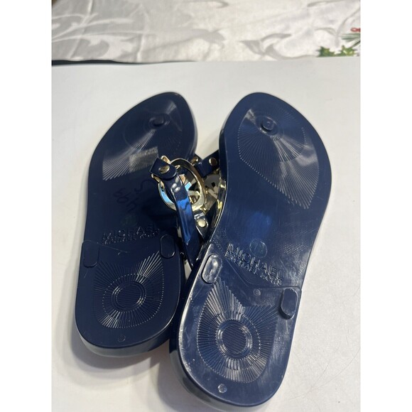 Michael Kors jet set jelly Cork flip flop MK Metal Logo Navy Blue Sz 7 - Picture 7 of 13